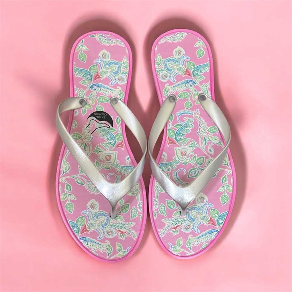 Pappagallo flip-flops floral sandals silver pink
